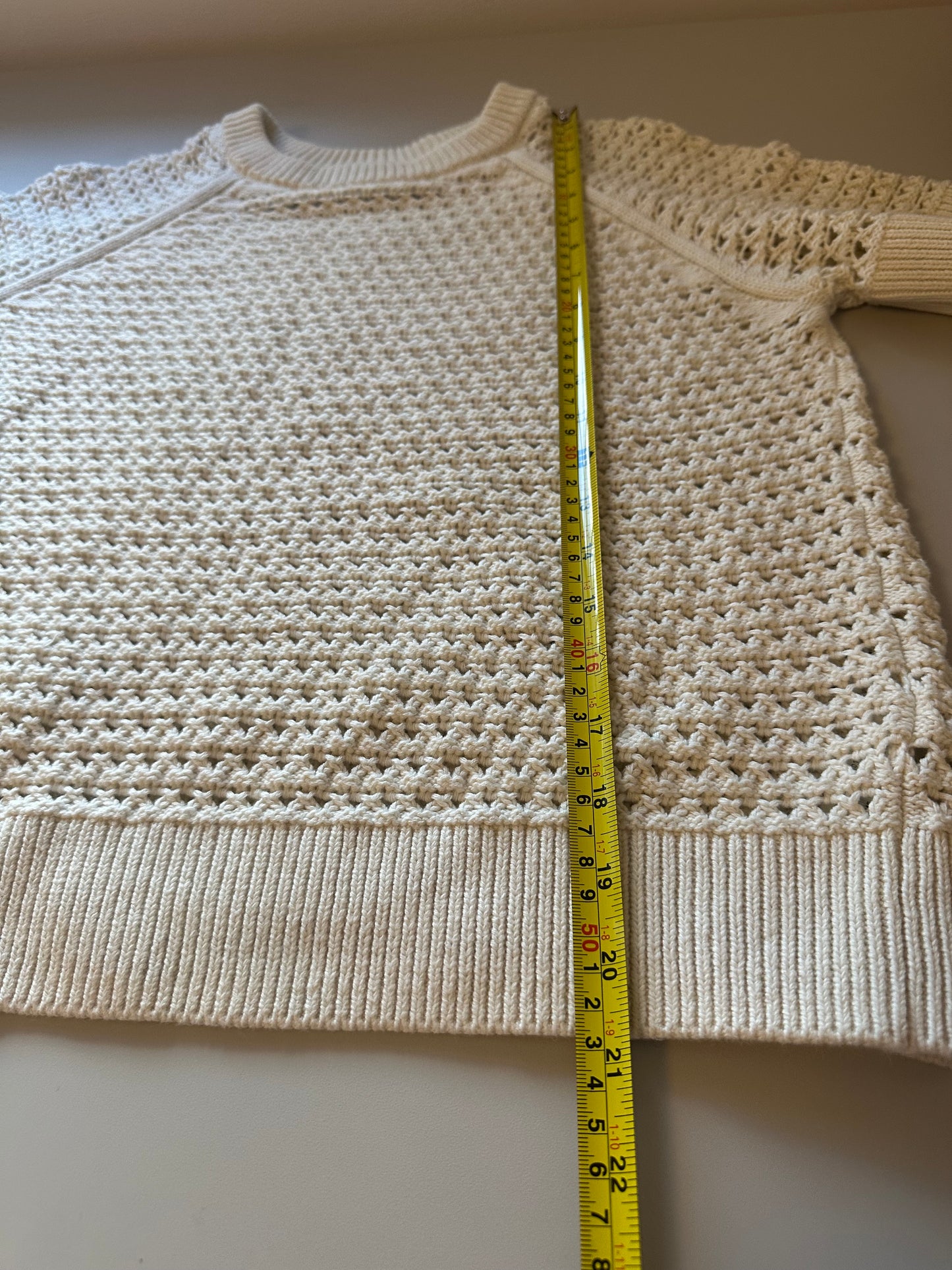 Varley Alva Cream Short Sleeve Knit Sweater Top in Cotton | Size Small