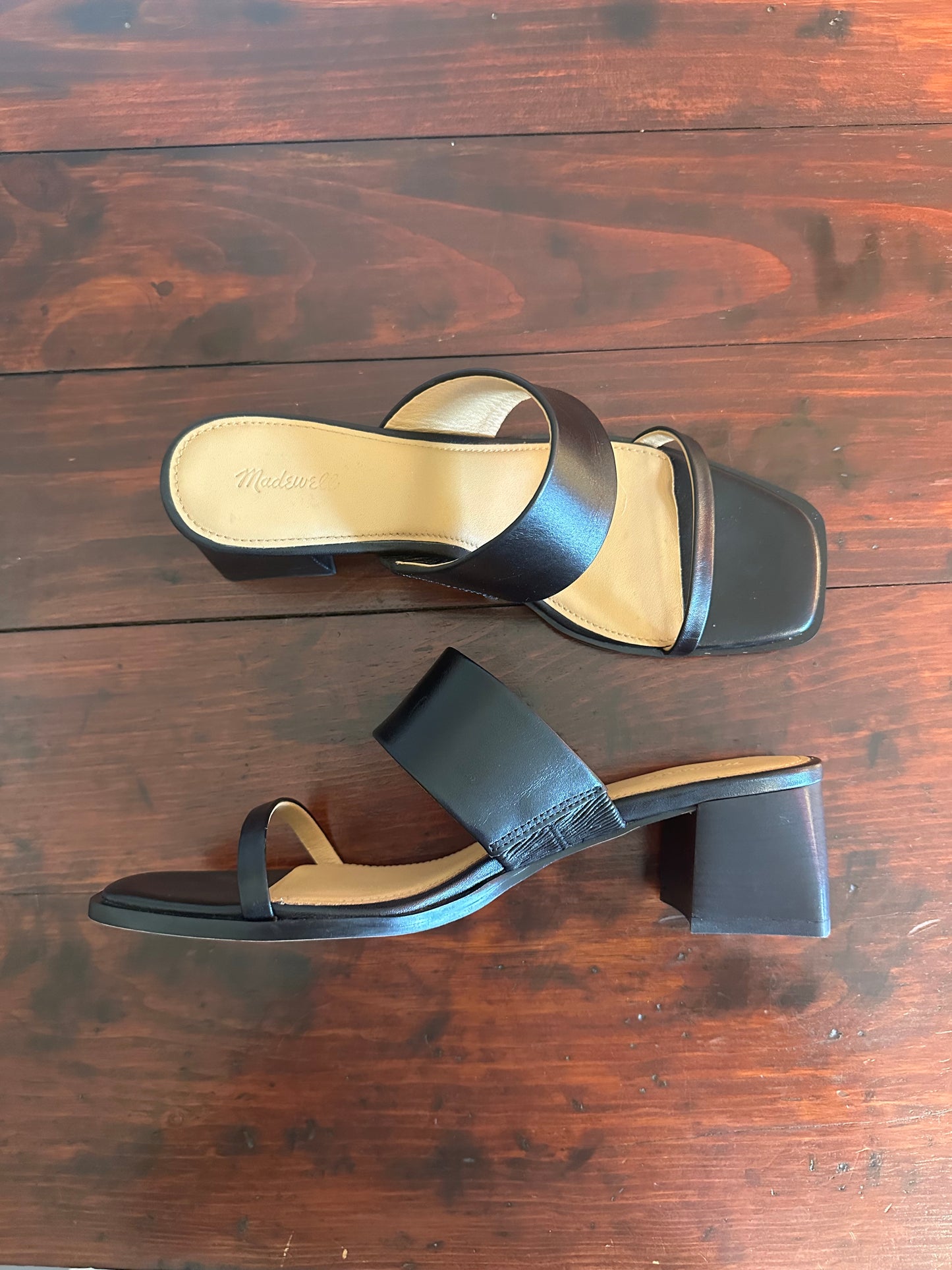 Madewell Roni Keira Block Heel Sandal in Black Leather - Size 9.5