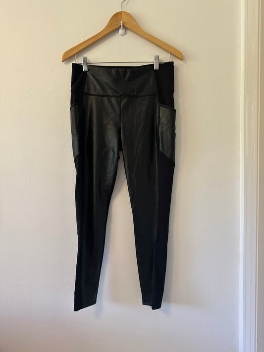 Athleta Black Faux Leather Leggings with Pockets | Size Medium