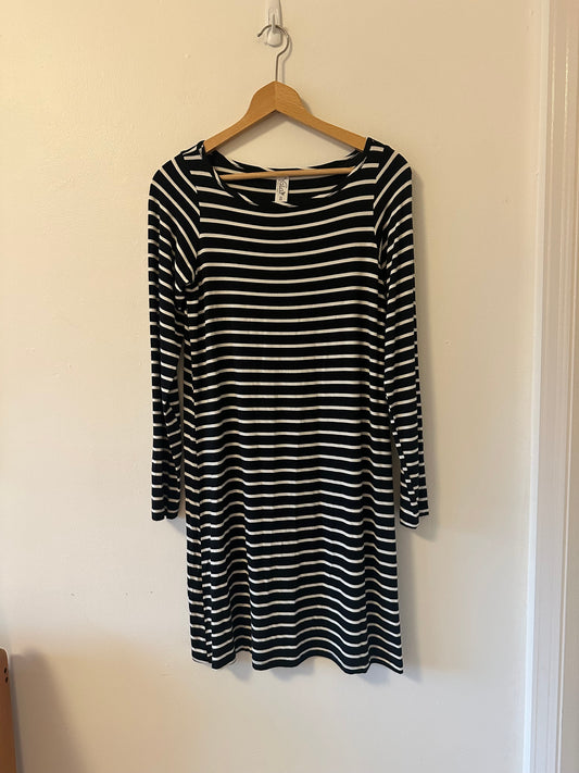 Yoga Long Sleeve Navy and White Striped Dress | Size Small