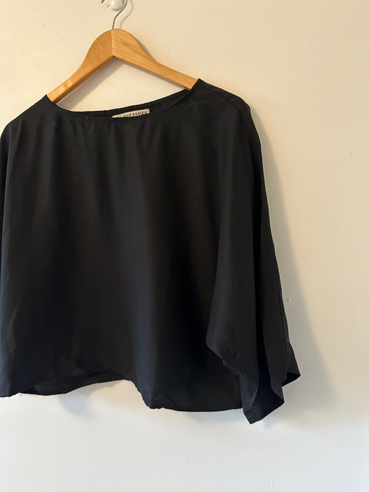 HDH Hackwith Design House - Black Cotton Cropped Blouse | Size Small