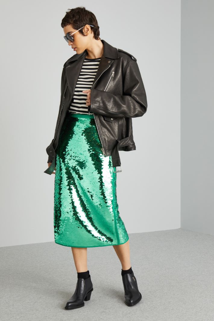 Weekend Max Mara Udine Sequin Jersey Pencil Skirt in Green | Size Large