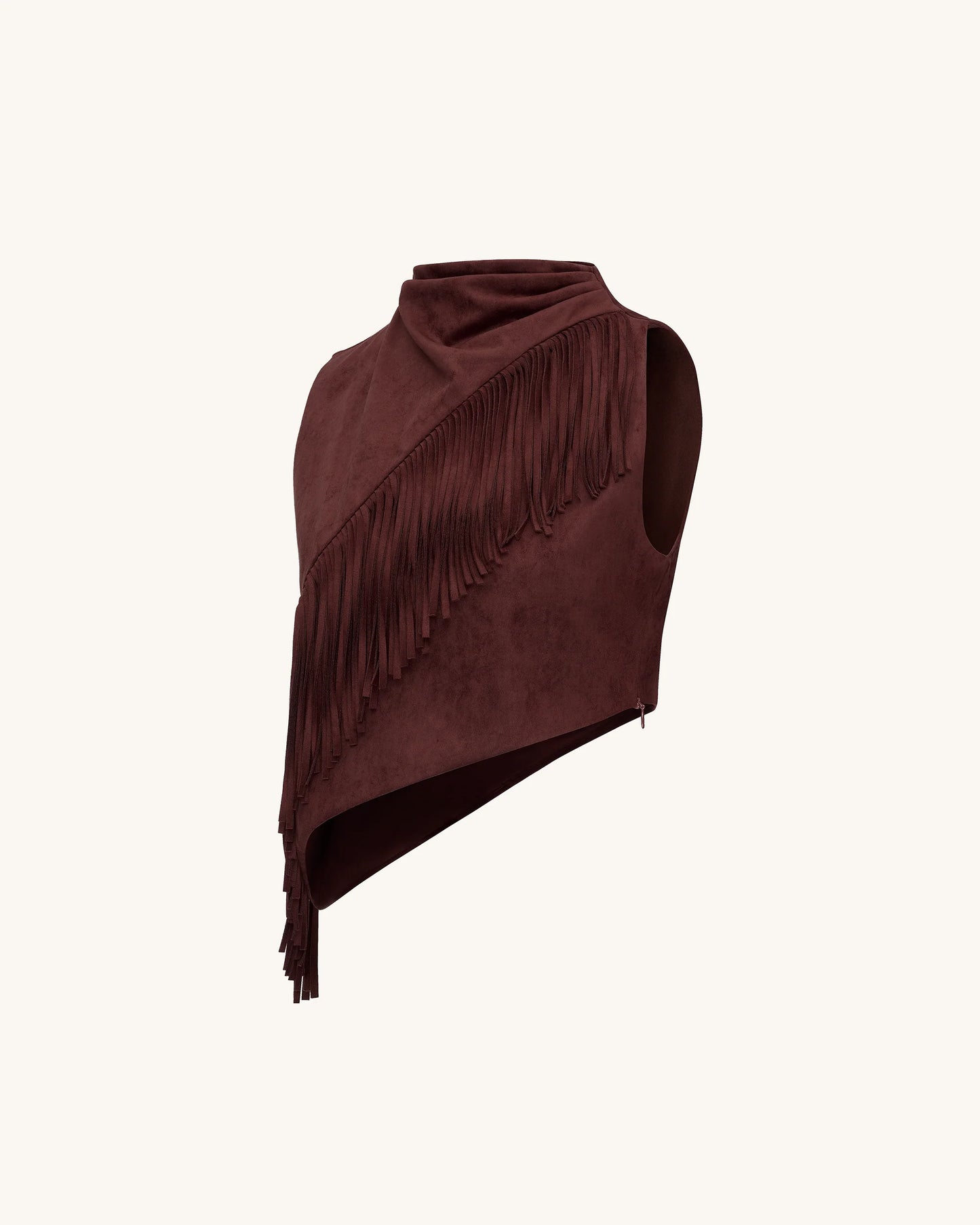JW Pei Adeline Asymmetric Fringe Sueded Top in Burgundy - Size 8