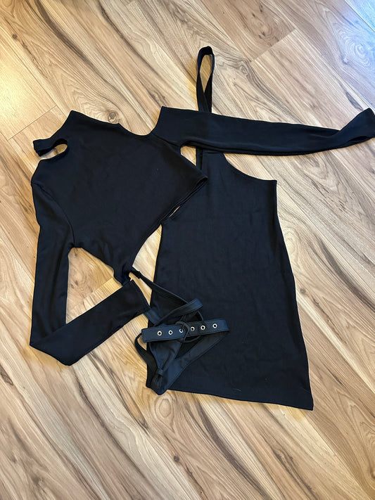 NWT Maniere De Voir Black Cut Out Ribbed Dress - Size 6