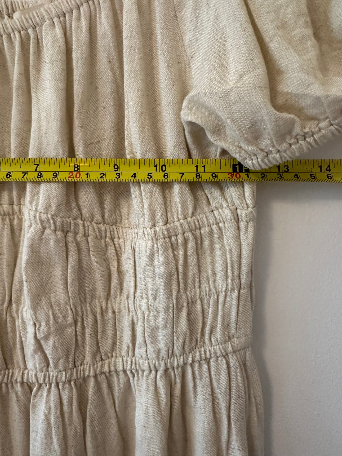 Sim & Sam Cream Puff Sleeve Rayon Linen Midi Dress - Size Medium