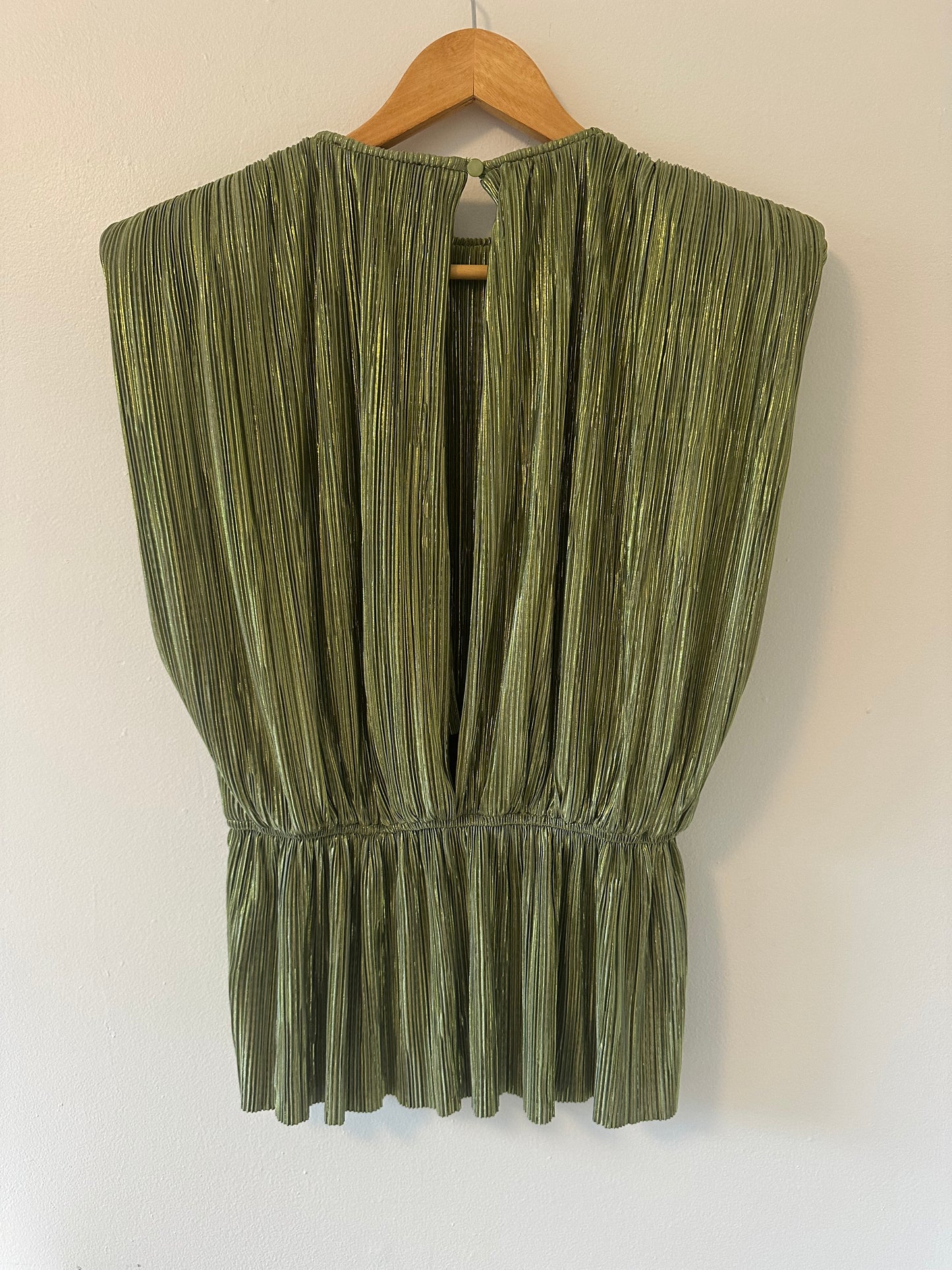 Sabina Musayev Metallic Liraz Olive Green Blouse - Size Medium
