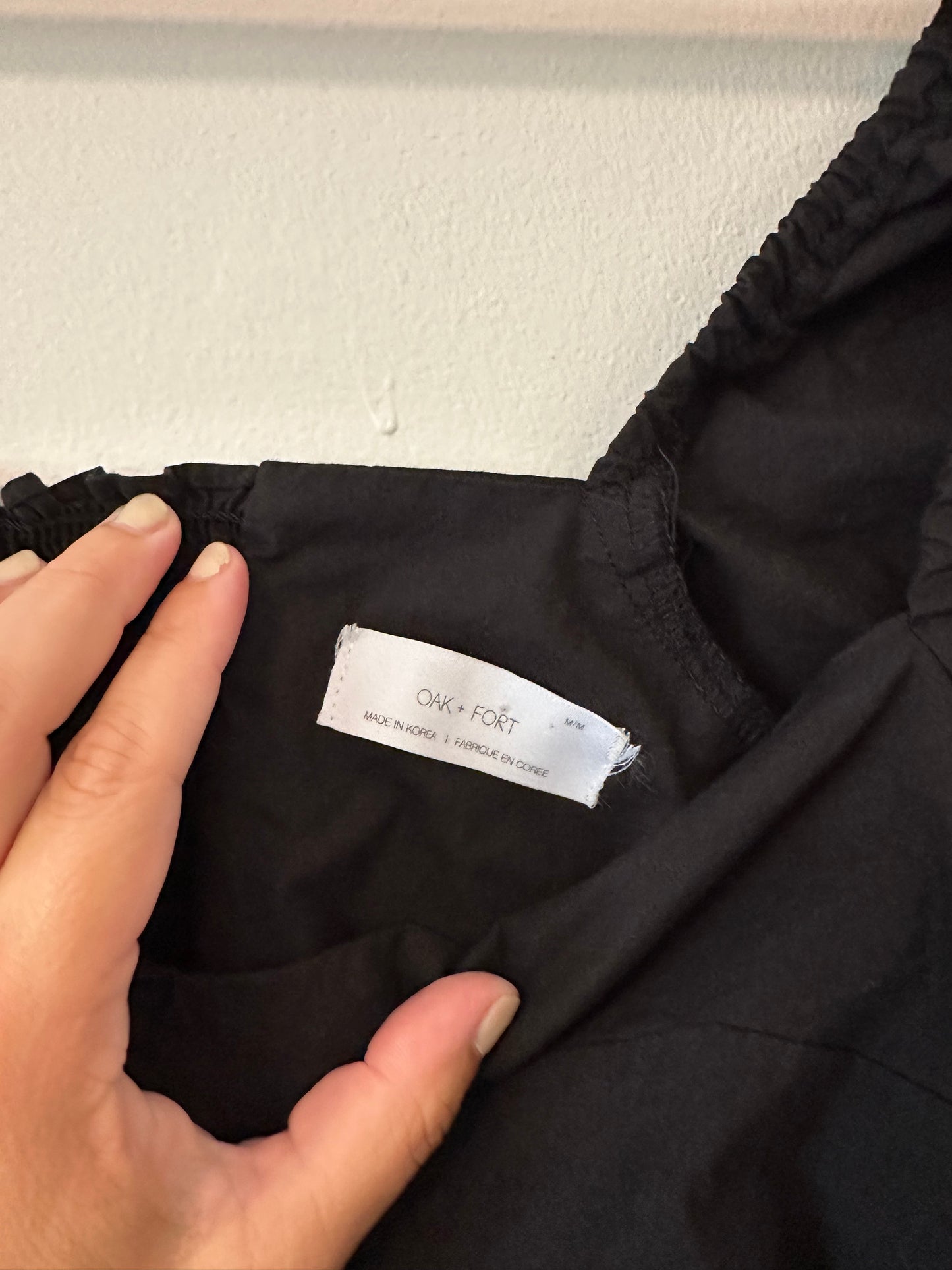 OAK + FORT - Black Sweetheart Puff Sleeve Mini Dress in Cotton Poplin | Size Medium