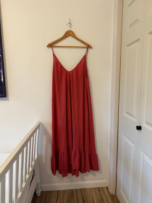 9seed Paloma Cotton Ruffle Maxi Dress in Guava