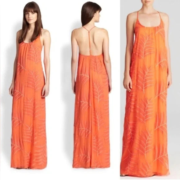 Alice + Olivia Kelly T-Back Silk Maxi Dress in Coral | Size 4