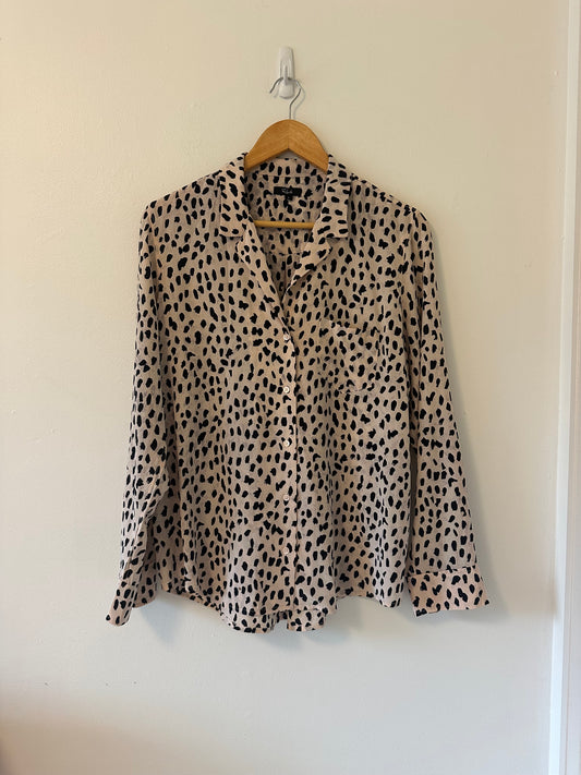 Rails Rebel Leopard Print Silk Button Down Top | Size Large