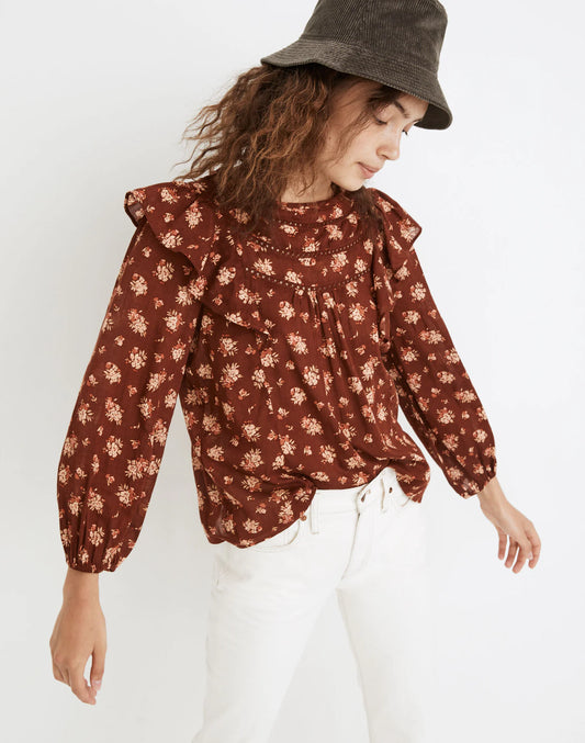 Madewell Ladder-Trim Ruffle Top in Homestead Bouquet - Size Small