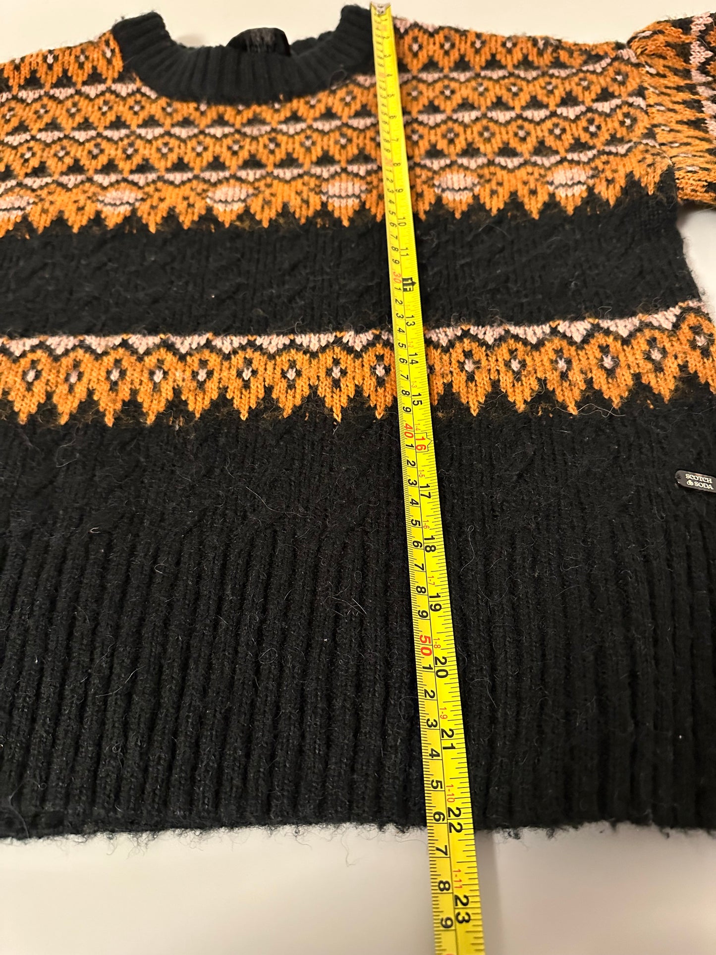 Scotch & Soda Black and Orange Geometric Sweater | Size Medium