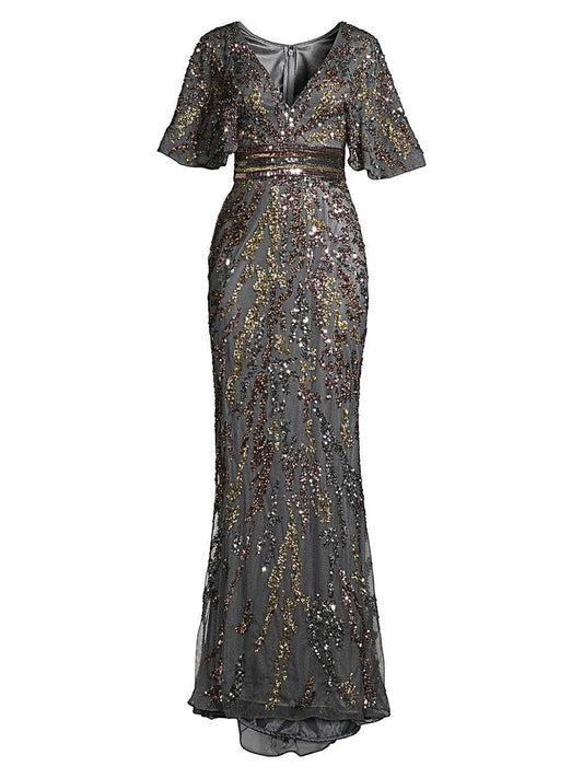 Mac Duggal Embellished Cape Sleeve Gown - Size 10
