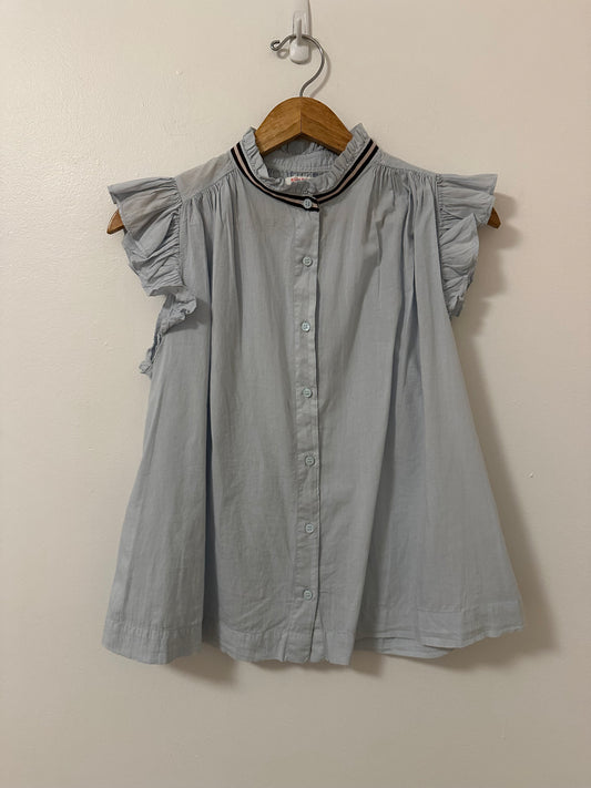 Sundry Light Blue Button Up Ruffle Sleeve Top | Size Small