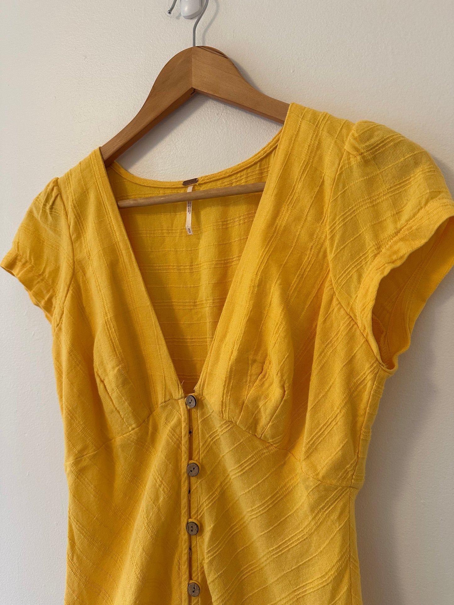 Free People New In Town Yellow Button-Down Midi Dress - Size Small