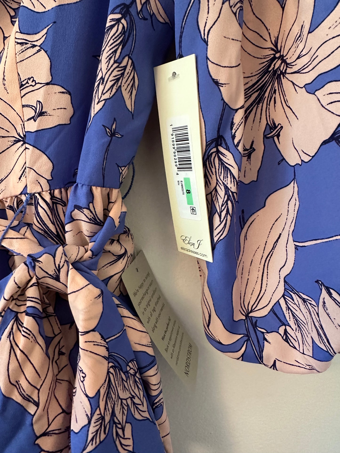 NWT Eliza J Floral Blue and Pink Midi Dress - Size 8