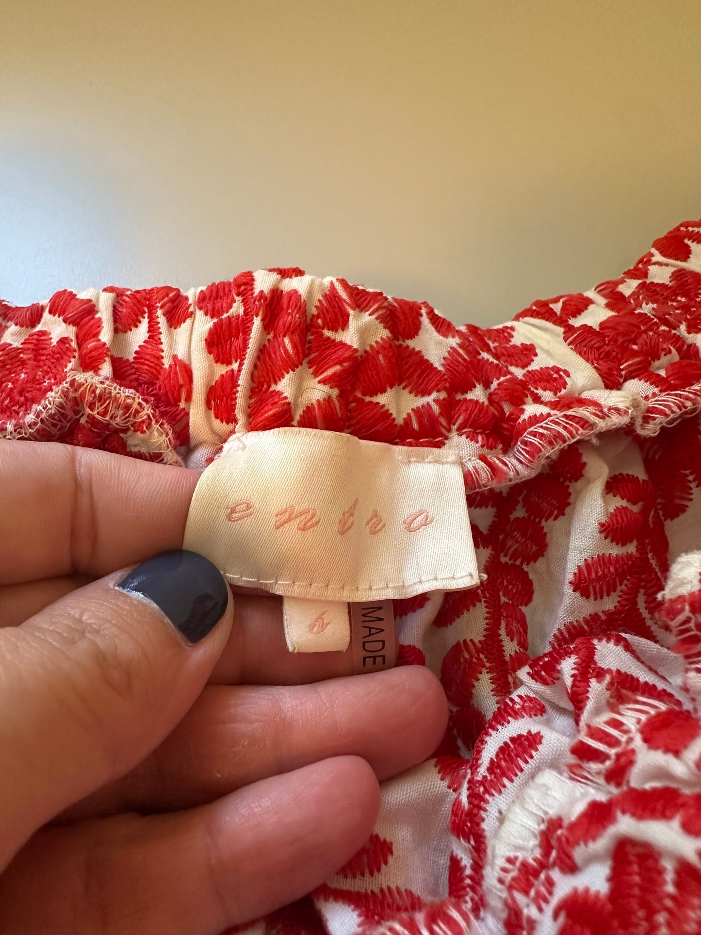 Entro Red and White Embroidered Off The Shoulder Blouse | Size Small
