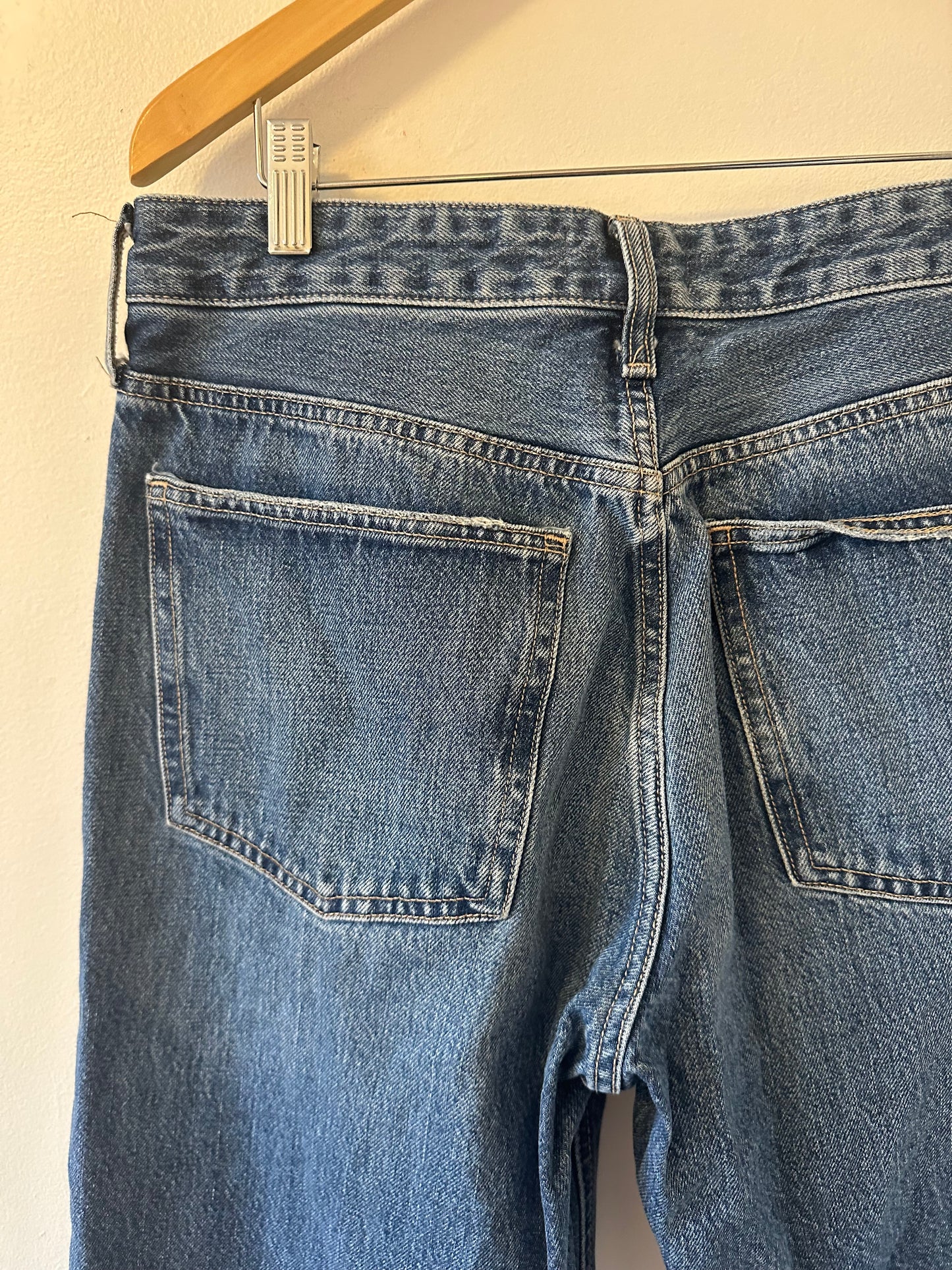 Zara Mid Rise Wide Leg Cotton Medium Wash Jeans | Size 10