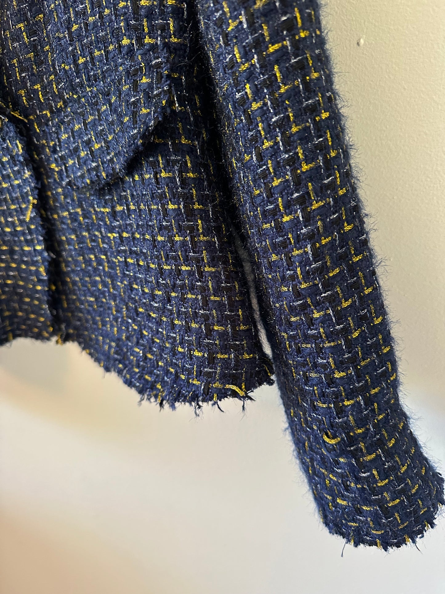 Aqua Cutaway Tweed Double Breasted Jacket in Navy | Size Medium