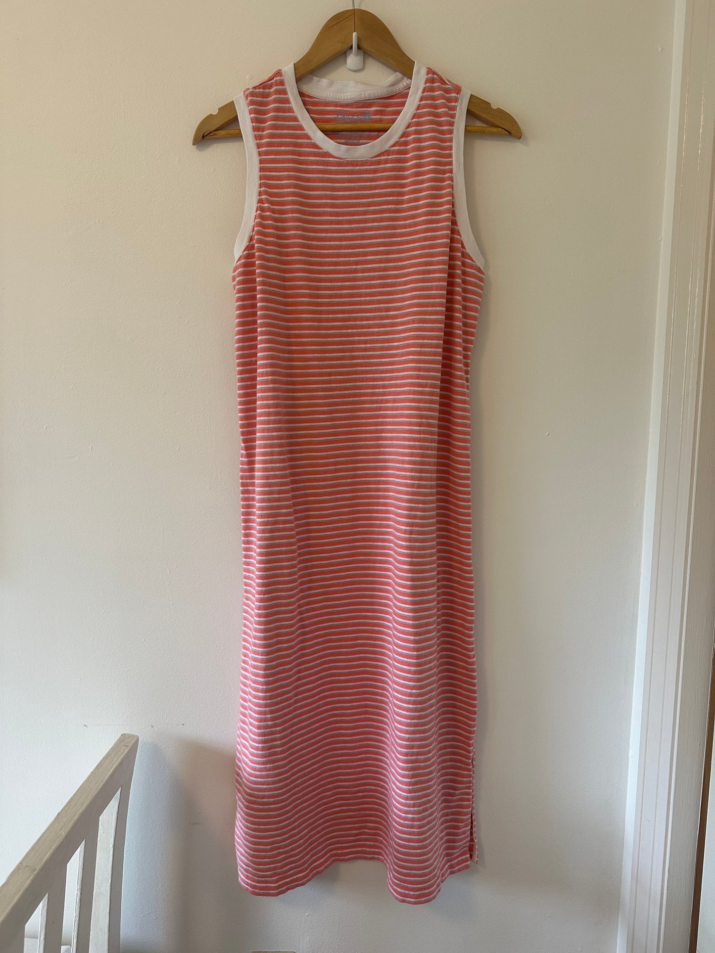 Southern Tide Sun Farer Stripe Crew Neck Sleeveless Side Vent Midi Dress Size Medium