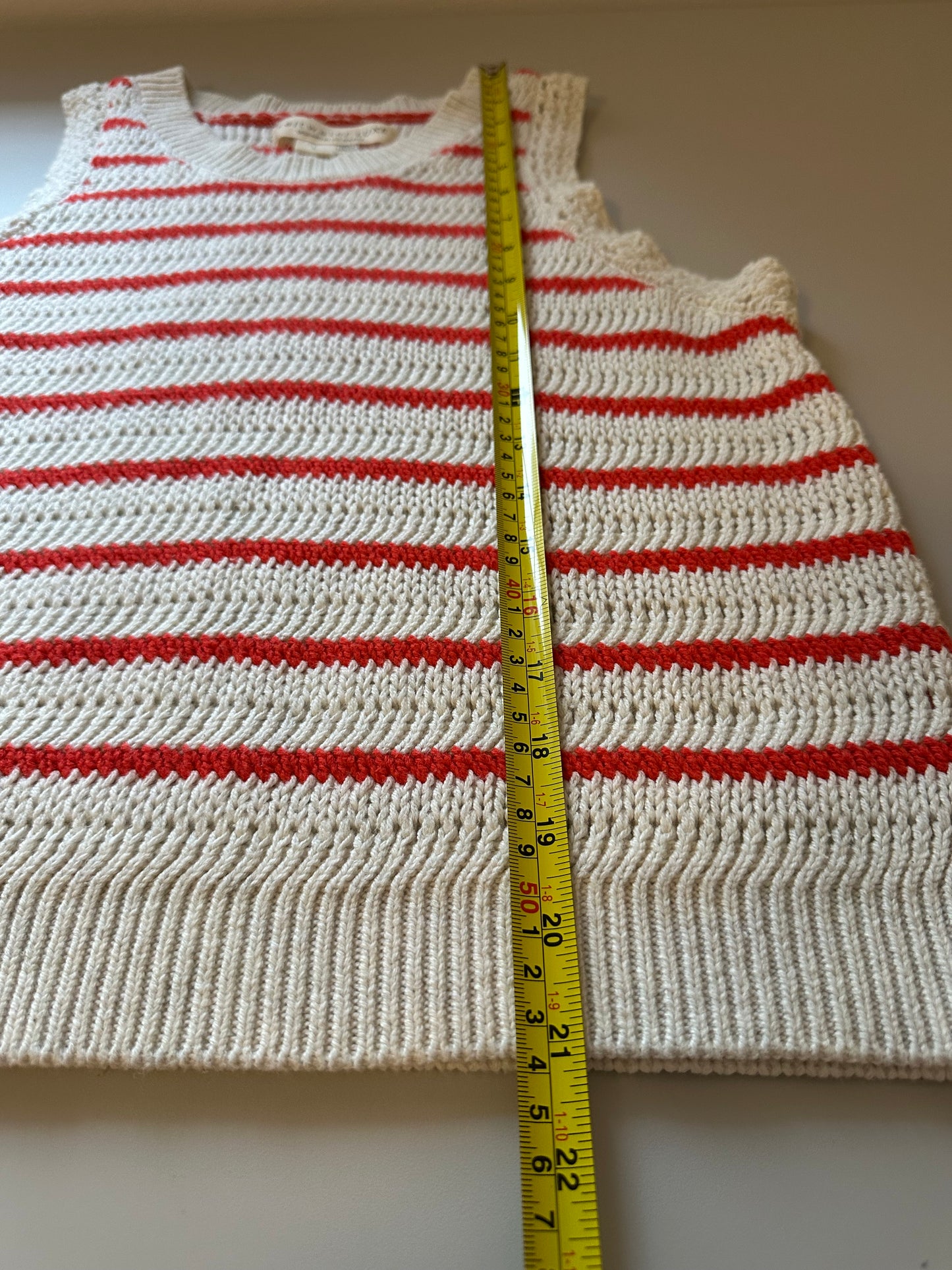 Saltwater LUXE Gaby Sweater Vest Tank Top in Cream and Red Stripe | Size Large