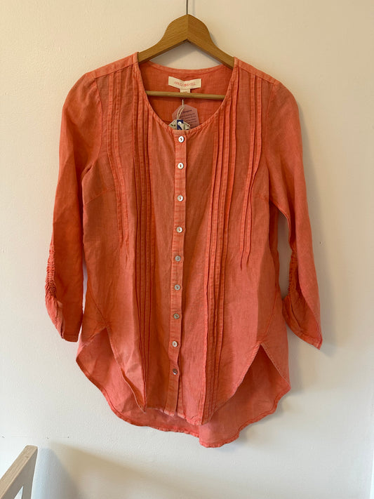 April Cornell Linen/Cotton Orange Button-Up Top Size XXS
