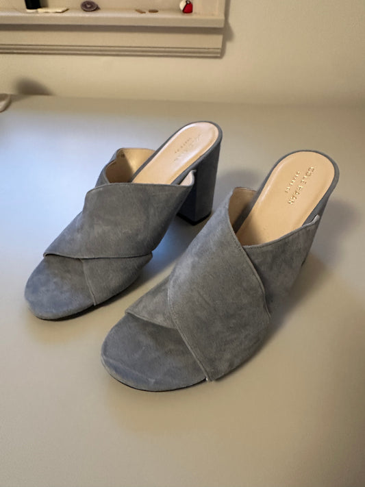 Cole Haan Blue Suede Criss Cross Open Toe Block Heel Mules | Size 9