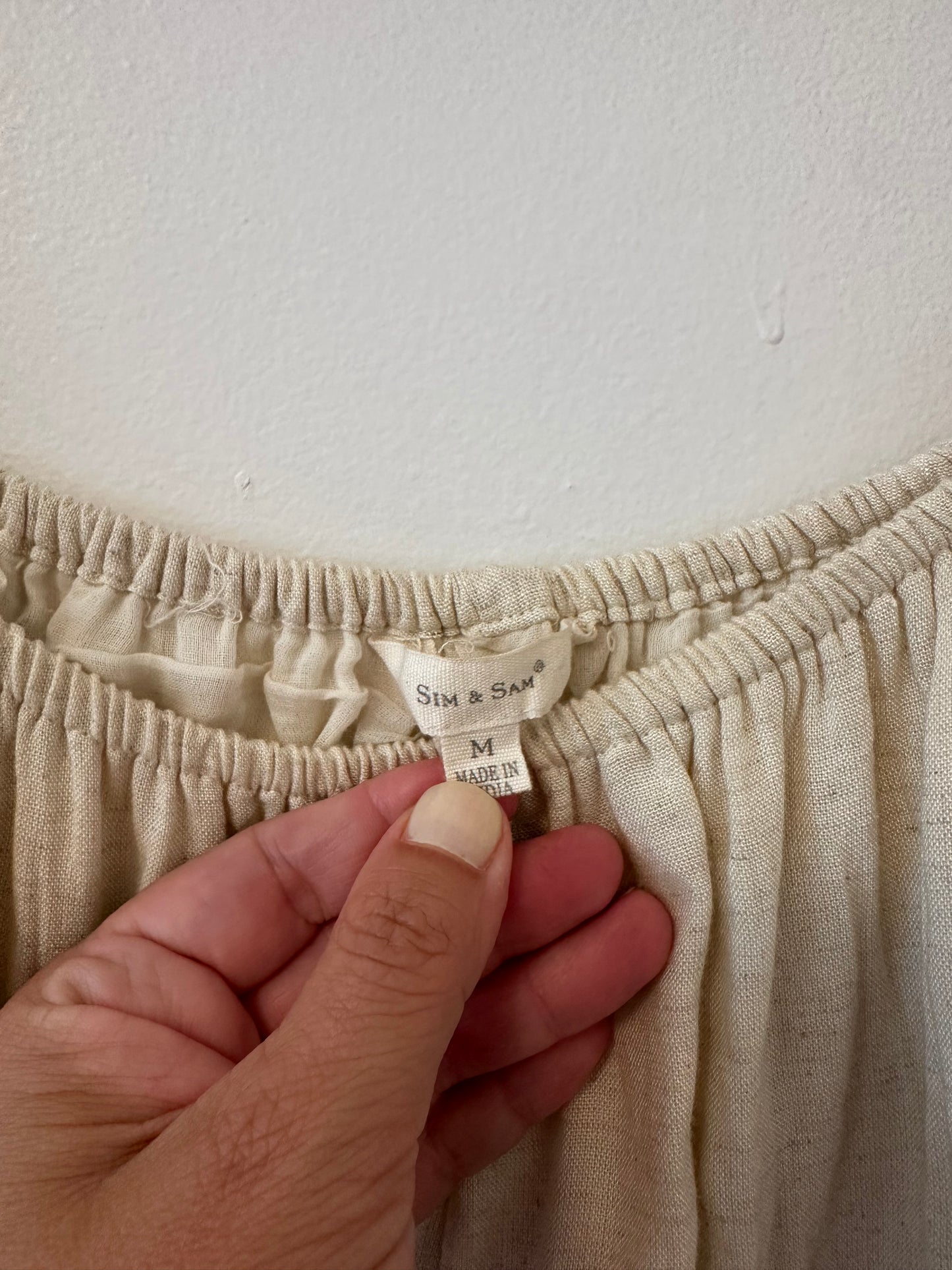 Sim & Sam Cream Puff Sleeve Rayon Linen Midi Dress - Size Medium