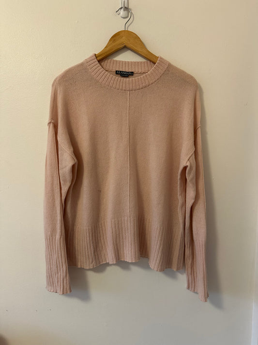 Alashan Women's Blush Pink Crew Neck Cashmere Sweater | Size Medium