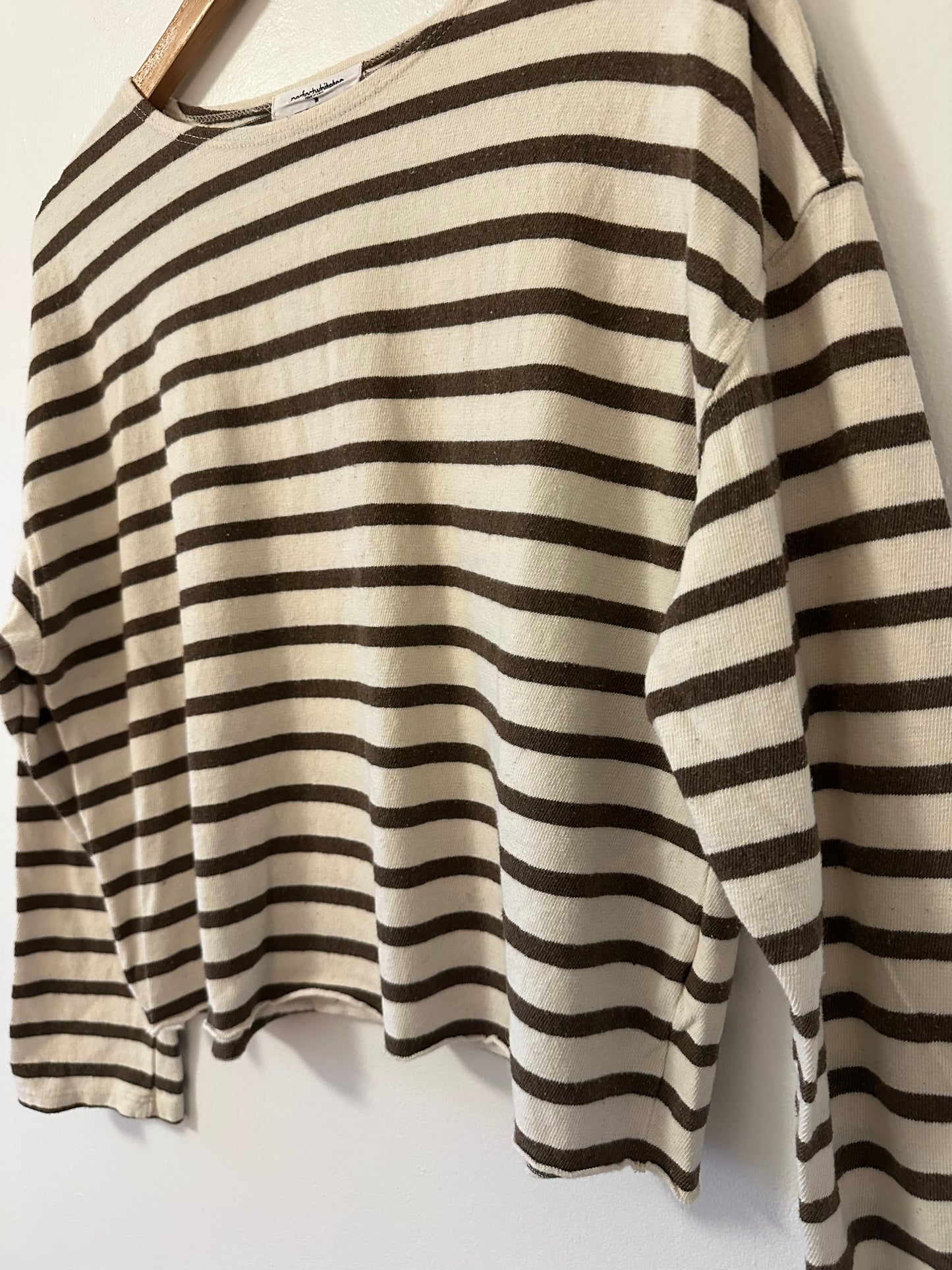 perfectwhitetee Taylor Long Sleeve Striped Top in Walnut Stripe | Size Medium