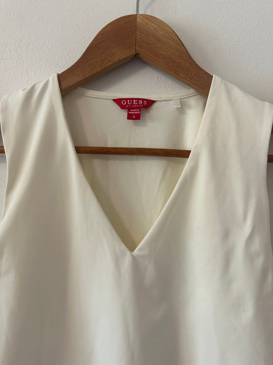 Guess Women's White V-Neck Smoothing Sleeveless Bodysuit | Size Small