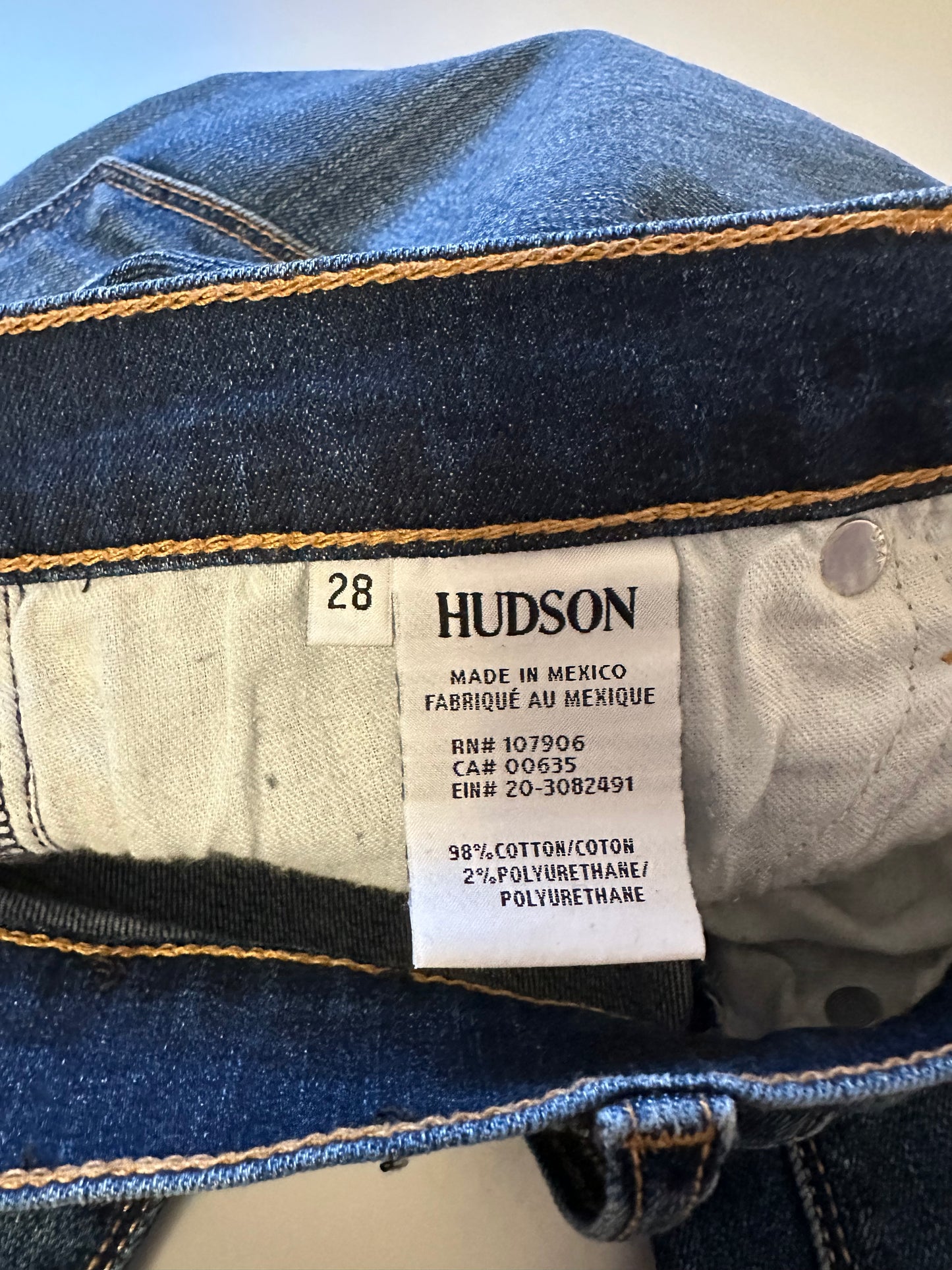 Hudson Jeans Dark Blue Mid Rise Skinny Jeans with Floral Embroidery | Size 28