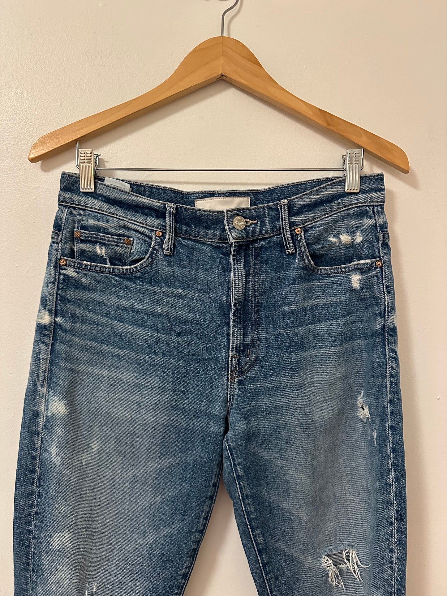 MOTHER The Insider Crop Step Chew Distressed Ankle Jeans | Size 29