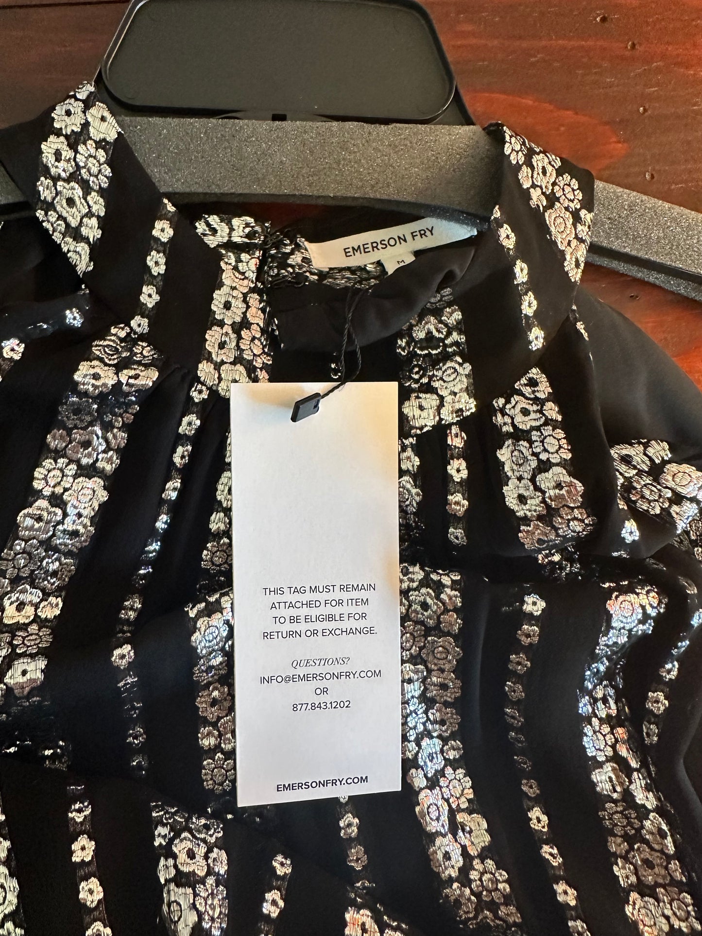 Emerson Fry New Black and Silver Floral Metallic Maxi Dress - Size Medium