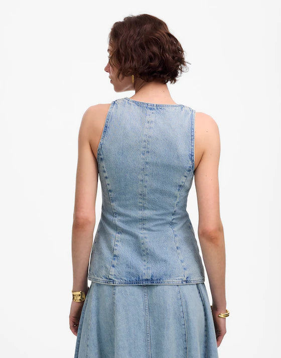 NWT Denim Scoopneck Cutaway Vest in Edmonson Wash | Size 6