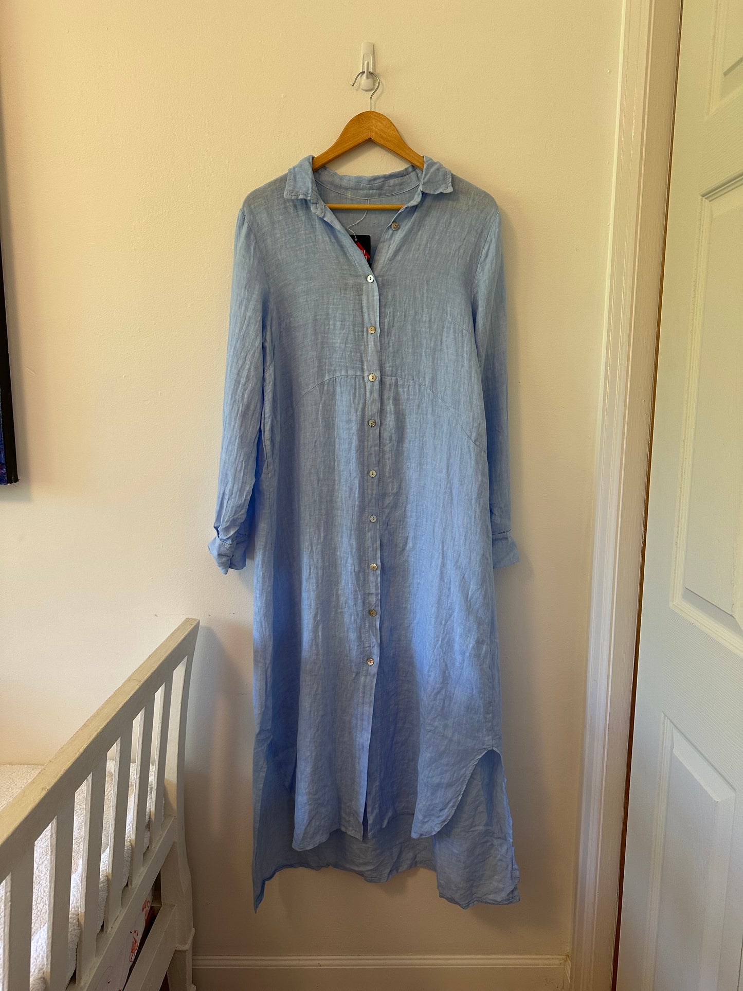 Olivier Breil Light Blue Linen Button-Up Maxi Dress