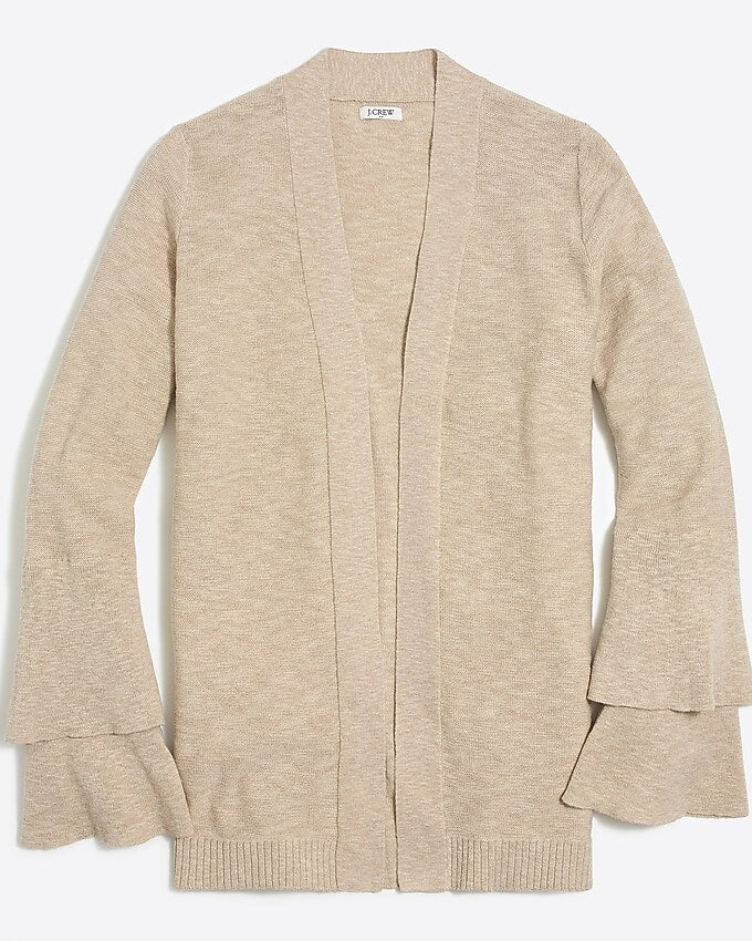 J. Crew Tiered Ruffle Sleeve Tan Open Cardigan Sweater | Size Small