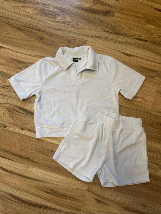 Mono B - Light Blue Terrycloth Polo and Shorts Set | Size Small