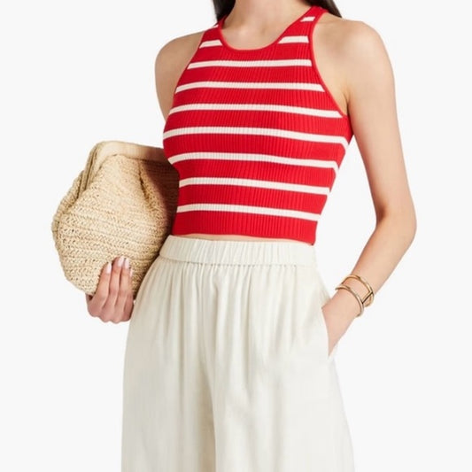 NWT Solid & Striped Red and White Striped Ribbed CarsonTank Top - Size XL