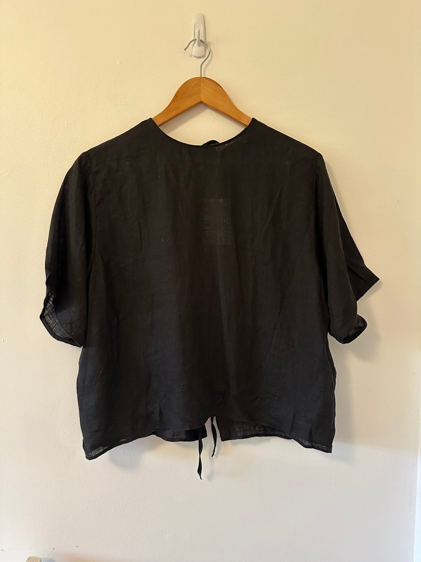 NWT Zara Tie Back Boxy Linen Top in Black- Size Medium