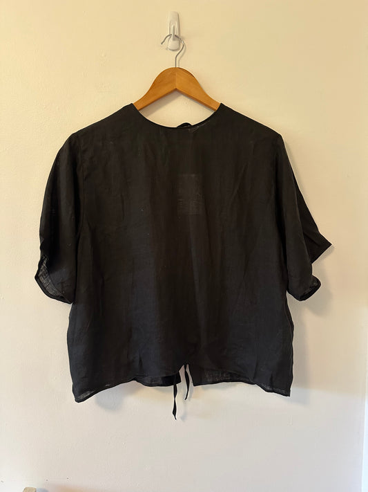 NWT Zara Tie Back Boxy Linen Top in Black- Size Medium