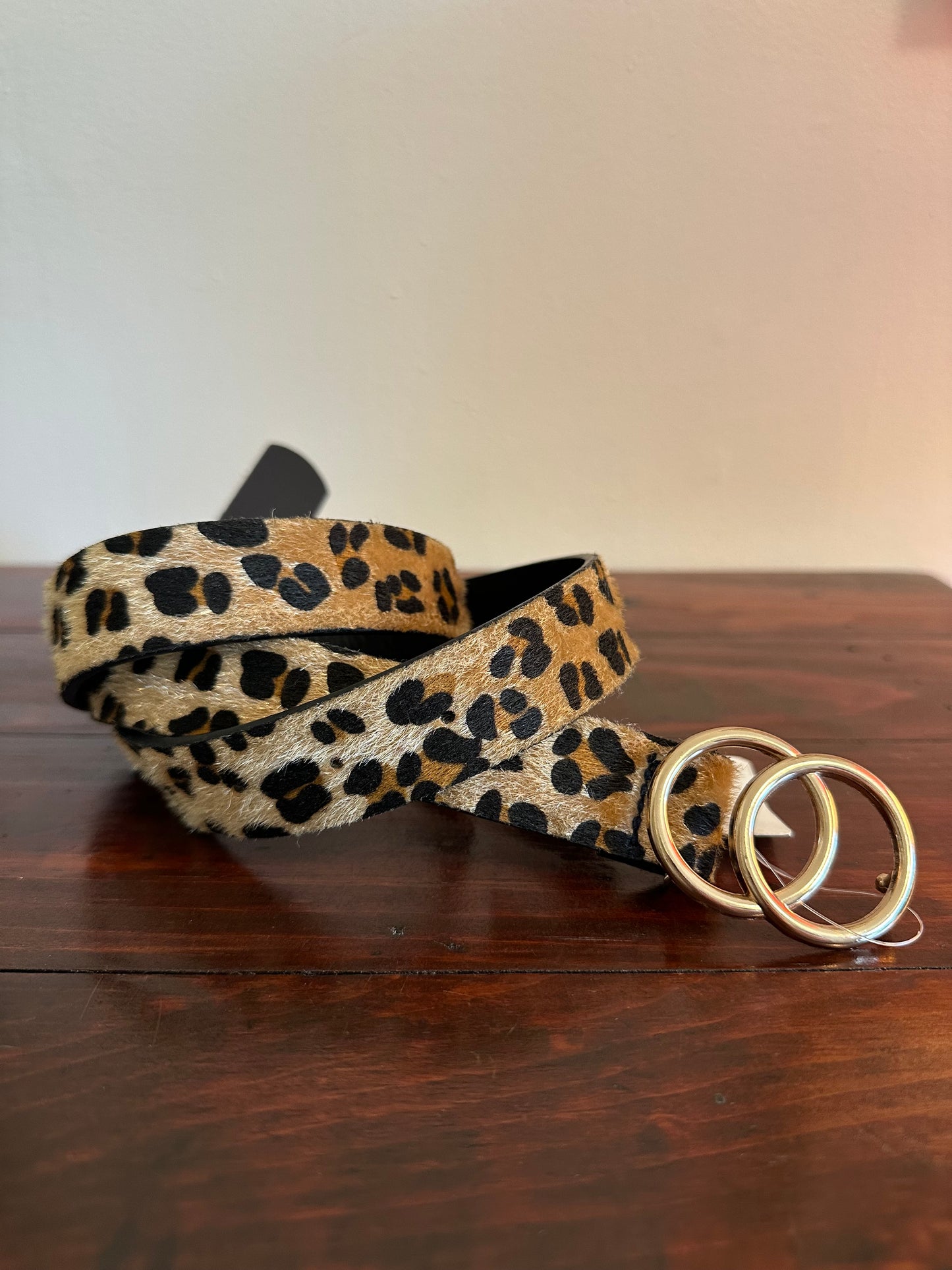 Leopard Print Belt with Gold Buckles