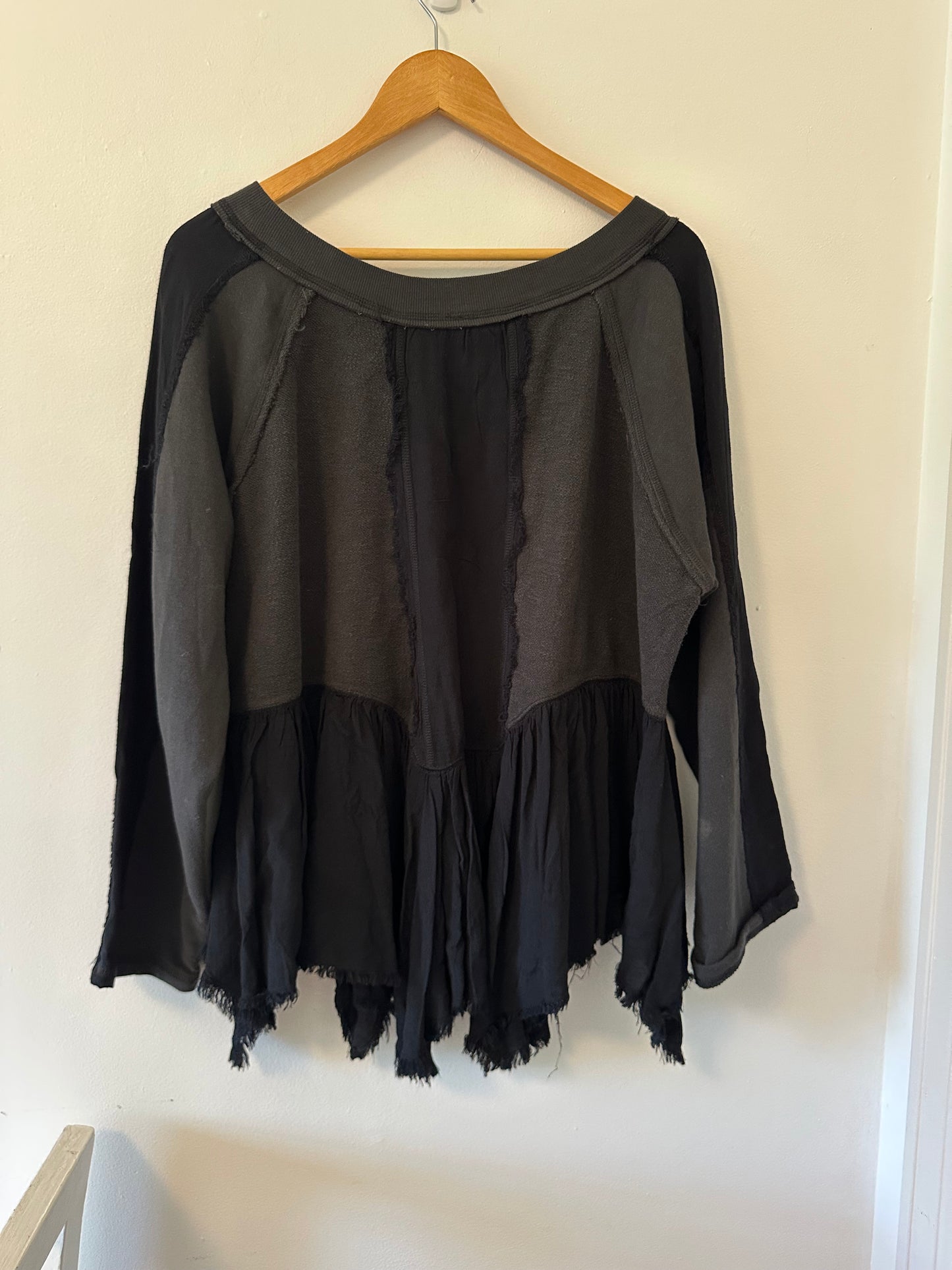 Free People Ruffle Peplum Sweatshirt in Black - Size XS