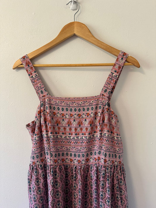 Knox Rose Boho Smocked Maxi Dress in Pink Print | Size Medium