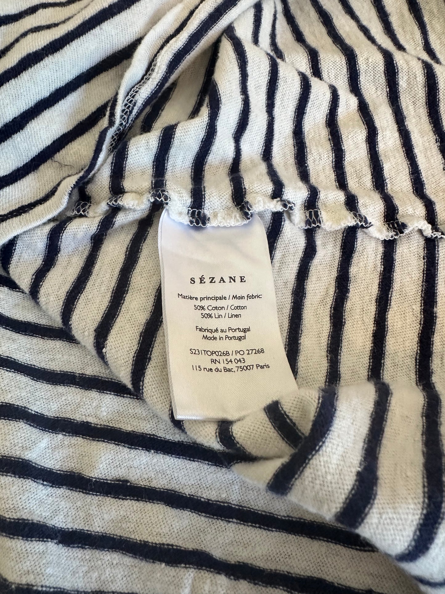 Sezane John Top in Ecru and Navy - Size Large