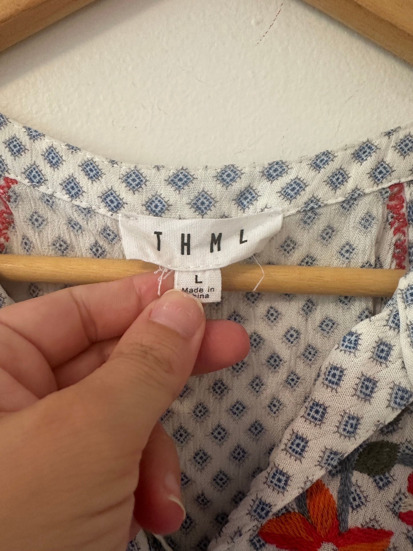 THML Embroidered Sleeveless Top in Blue and Red - Size Large