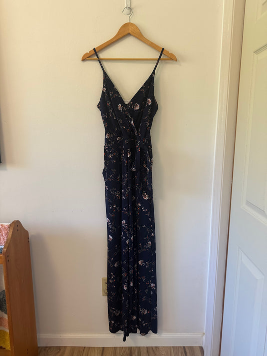 Kaileigh Navy Floral Spaghetti Strap Jumpsuit | Size Small