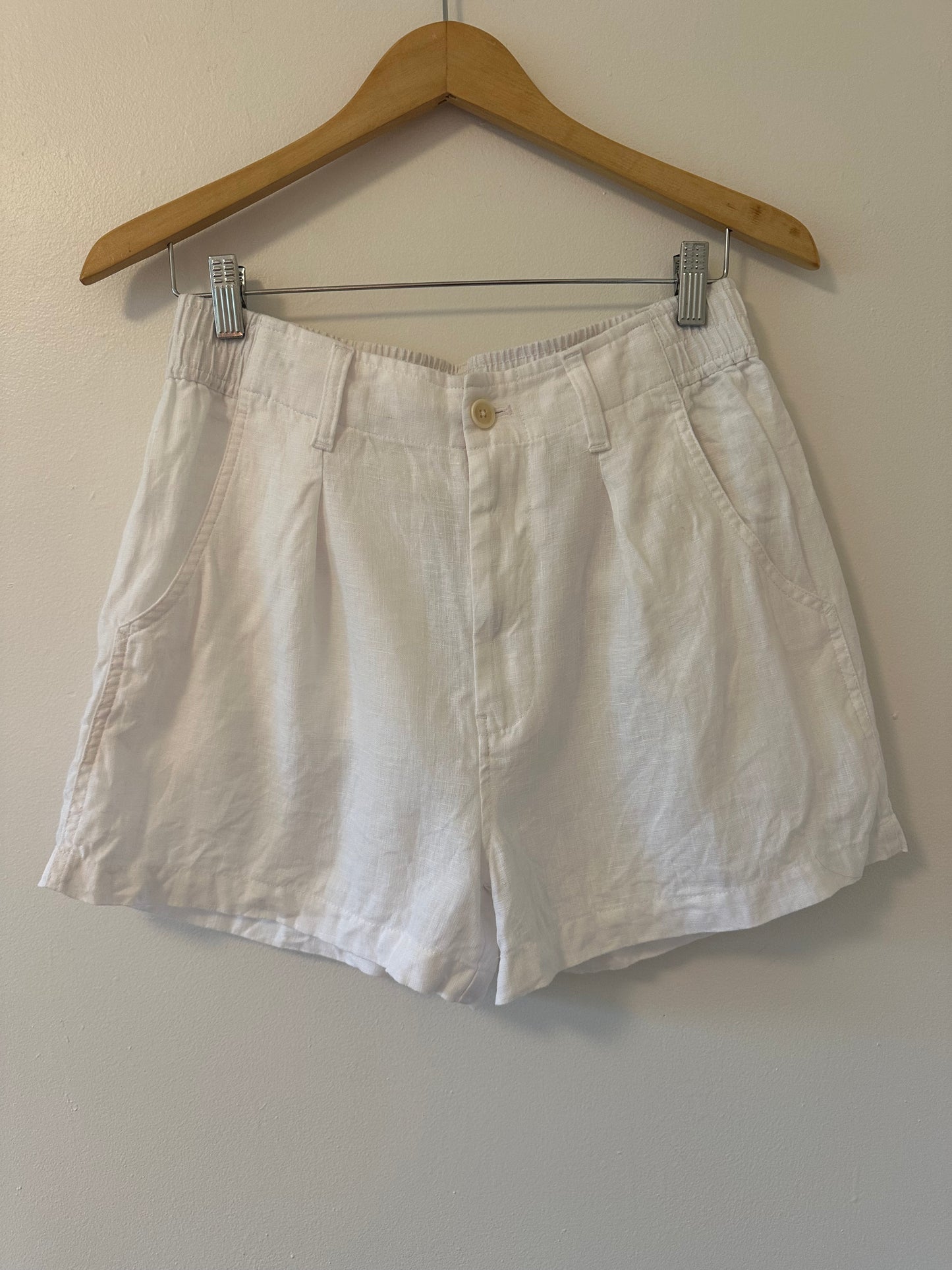 Madewell White Linen Shorts with Pleats and Elastic Waist - Size 4