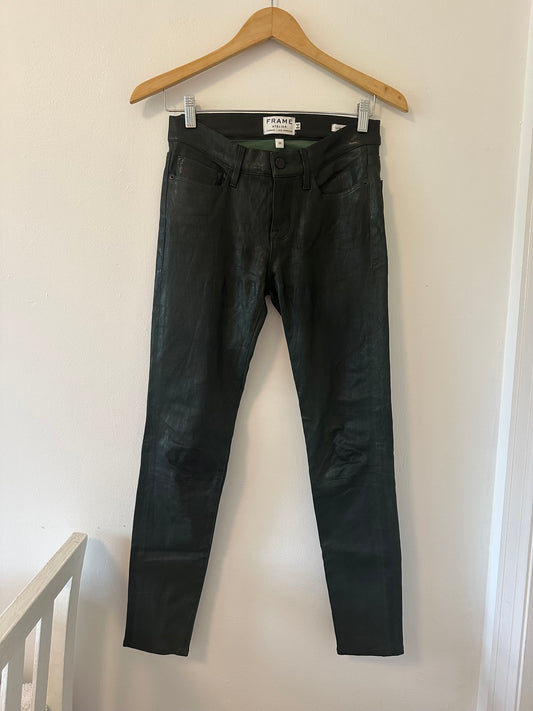 Frame Atelier Dark Green Leather Lamb Skin Pants - Size 26