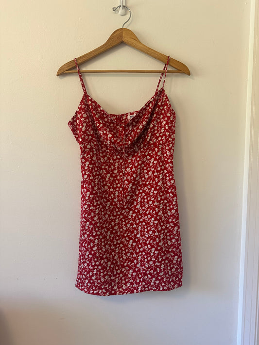 Reformation Red and White Floral Abbot Mini Tie Front Dress | Size 4